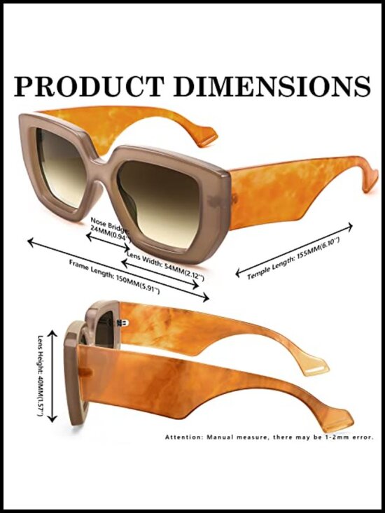 Oversized Square Sunglasses with UV400 Protection Thick Frame